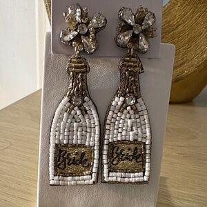 Beaded Champagne Bottle Drop Earrings with Crystal Flower Studs